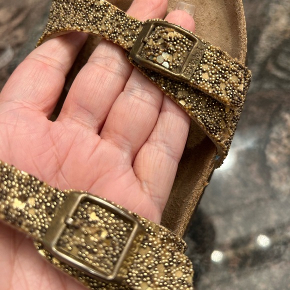 Birkenstock Birkis Sydney Gold Glitter Finish Sandals - Picture 4 of 8